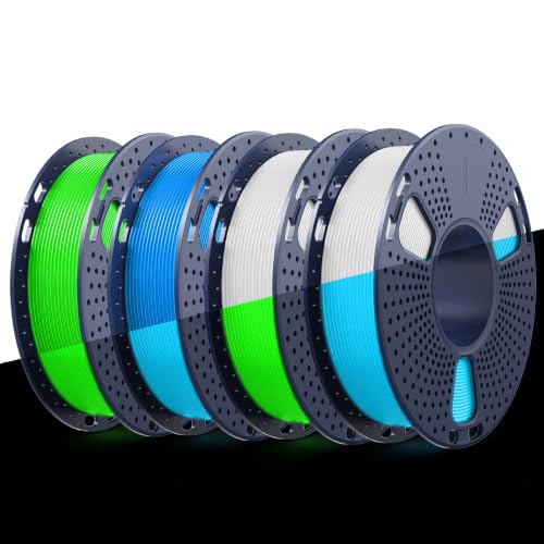 Image of SUNLU Glow in the Dark PLA Bundle, Neatly Wound Luminous 3D Printer Filament 1.75mm, Dimensional Accuracy + /- 0.02mm, 250g Spool x 4 Packs (White PLA → Glows Green /Blue and Tech Blue+Future Green)