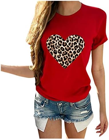 t Shirts for Women Graphic Funny,Womens Valentines Day Shirt Leopard Print Heart Shirt Top T-Shirt Short Sleeve Cute Graphic Print Tee