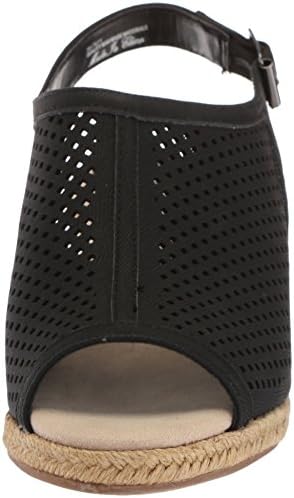 Easy Street Women's Stacy Wedge Sandal, Black Linen Print, 7 Narrow | Image 1