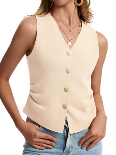 Image of Sweater Vest Women Dressy Button Up Knit Sleeveless Tank Tops Work Business Casual Outfits Summer