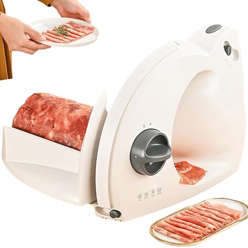 HmLotd Electric Meat Slicer, Frozen Meat Cutter, 420 stainless steel blade 3 levels of adjustable thickness foldable storage design for Restaurants, Roast Meat Shops, Snack Bar