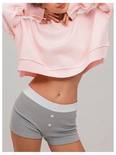 Image of RoseSeek Women's Crew Neck Long Sleeve Cropped Sweaters Drop Shoulder Knit Pullovers