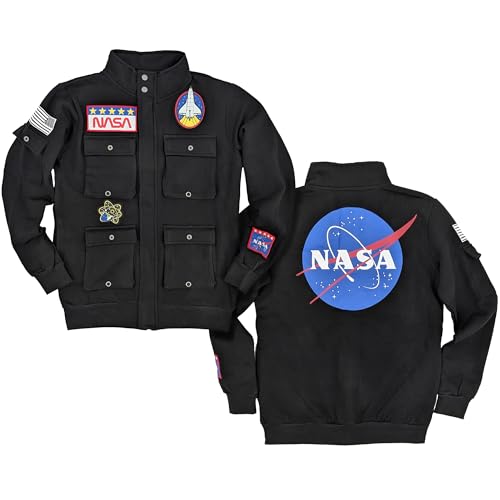 Ripple Junction NASA Mens Military Cargo Full Zip Jacket Meatball Logo American Flag Embroidered Patches Black XL