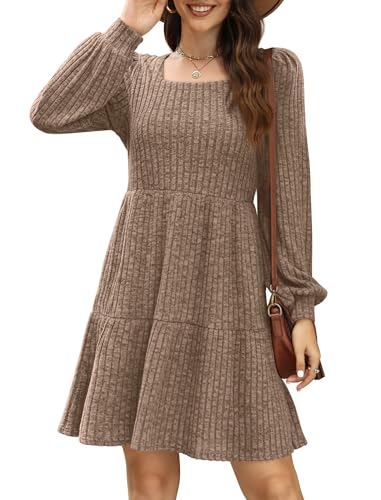 Image of Sampeel Womens Square Neck Long Sleeve Fall Dresses Casual Babydoll Sweater Dress