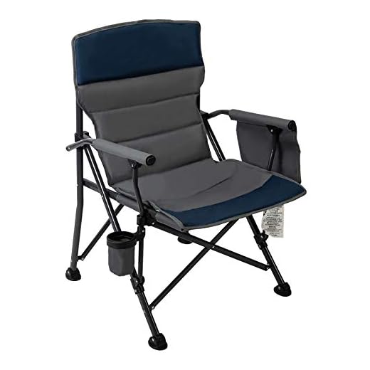 Pacific Pass Heavy Duty Padded Chair w/ Built-In Storage and Cup Holder, Includes Bag - Navy/Gray