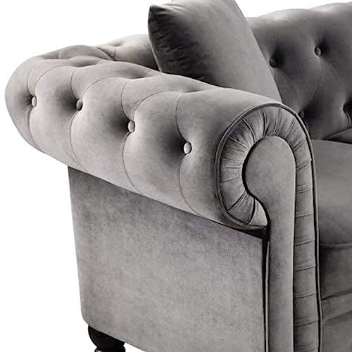 Image of A to Z Furniture Classic 3+2=5 Seater Luxury Chesterfield Sofa in for Home Living Room & Office (Velvet Grey, 5- to 6-Person Sofa)