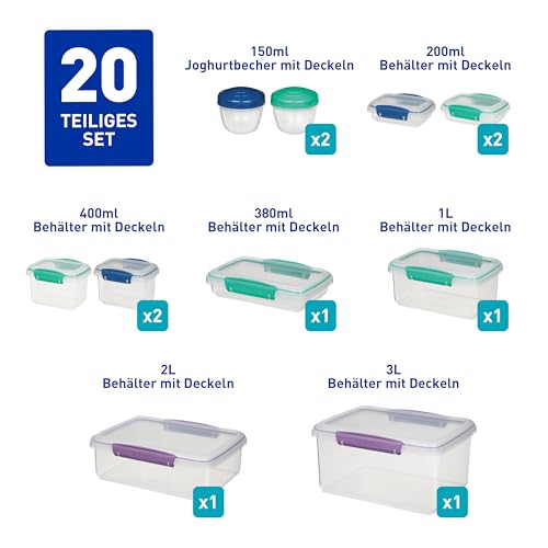 Sistema Frischhaltedosen für Lebensmittel | Meal Prep-Behälter mit DeckelnLunchboxenSnackdosen & mehr | Stapelbar & Luftdicht | 20 Stück – Ansicht 3