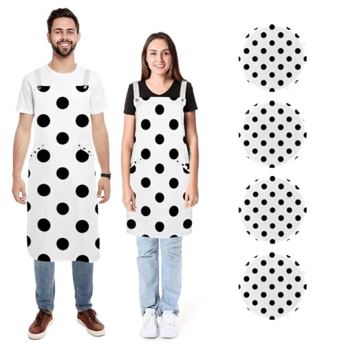 Tablier de cuisine réglable à pois avec 2 grandes poches pour cuisiner confortablement à deux