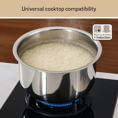 Image of Meyer Triply Stainless Steel Tope with SS 304 Lid | Healthy, Non Toxic | Extended Grip | Bhagona | Tapeli | Patila | for Boiling Milk /Water | 24 CM /4.9 litres Capacity | 10 Year Warranty | Silver