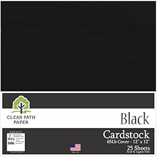 Black Cardstock - 12 x 12" / 30,5 cm x 30,5 cm - 65Lb Cover / 176gsm - 25 Sheets - Clear Path Paper