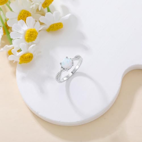 Opals Ring for Women 1 Carat 925 Sterling Silver Round Shape Opal Engagement Ring with Moissanite Promise Ring Valentine's Day Jewelry Gifts for Her,Ring Sizes 4-124