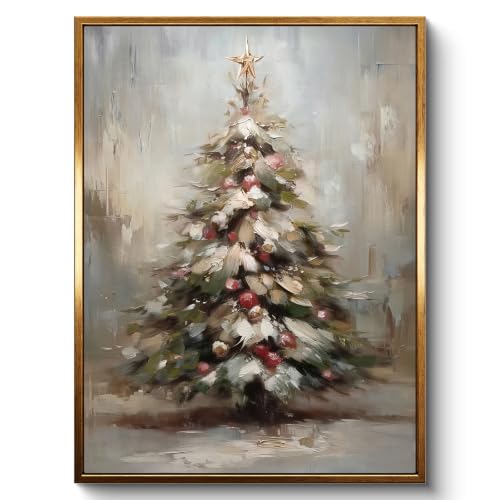 InSimSea Framed Christmas Tree Wall Art, Colorful Snowy Pine Winter Decor