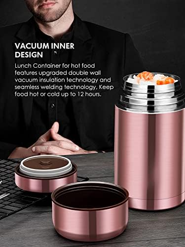Soup Flask,Food Flasks for Hot Cold Food, 800ml Stainless Steel Vacuum Insulated Food Thermos,Reusable Thermos Lunch Box,Leak Proof Soup Containers for Kids and Adults,with Tote Bag (Rose Golden)