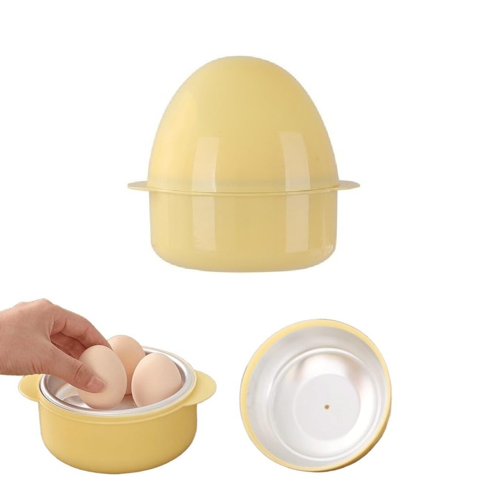 Microwave Egg Boiler 4 Egg Capacity Microwave Egg Cooker for Hard Boiled Eggs Microwave Egg Maker Under 9 minutes Medium and Hard Boiled Egg Cooker Rapid Egg Boiler Microwavable Egg Poacher, Yellow