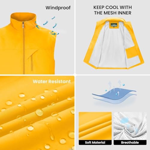Image of Mens Vests Outerwear Windproof Lightweight Softshell Sleeveless Jacket | Breathable Zip Up Multi-Pockets Quick Dry Sports Vest for Golf Hiking Fishing Running