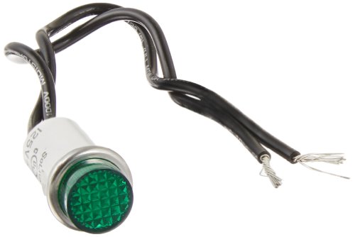 Round Indicator Light with Non Replacable Lamps, Press Fit, 0.5" Panel Cutout, 0.5" Mounting Hole Diameter, Green 0.25 Cyl Diamond Lens, Stainless Bezel