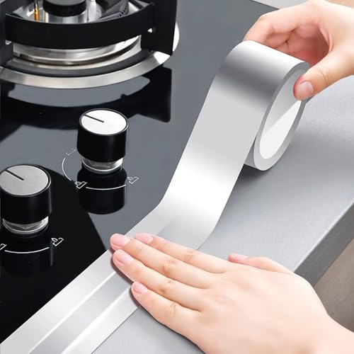 Image of YIZHI Aluminum Foil Tape，Oil-Proof Decorative Sealing Tape，Caulk Strip，1.77inch x 32.8Ft Self Adhesive Waterproof Repair Duct Tape for Bathtub Bathroom Kitchen Sink Basin Edge and Wall Sealing