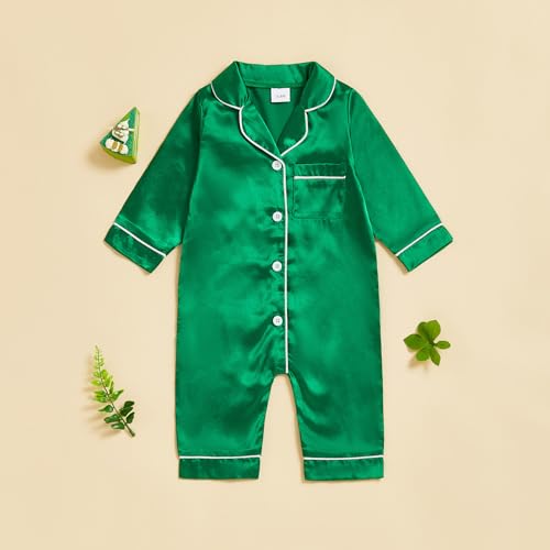 FULA-bao Newborn Baby Boy Girl Silk Pajamas Short Sleeve Button Up Satin Pjs One Piece Romper Onesie Shorts Baby Sleepwears3