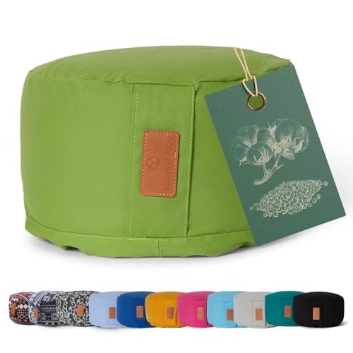 #DoYourYoga cuscino rotondo per yoga 30cm x 15cm | verde chiaro | fodera lavabile | riempito con gusci di grano saraceno biologico (KBA) | cuscino yoga per Yin Yoga e Meditazione