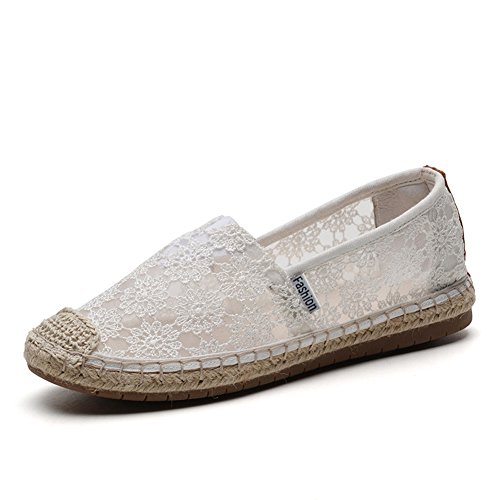TIOSEBON Femme Casual Classique Crochet Origine Canvas Flat Espadrilles (35 EU, 2302 Blanc) Cover