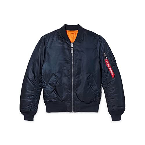 Alpha Industries MA-1 Slim Fit Bomber Flight Jacket - Fighter Pilot Flight Jacket - Replica Blue, S