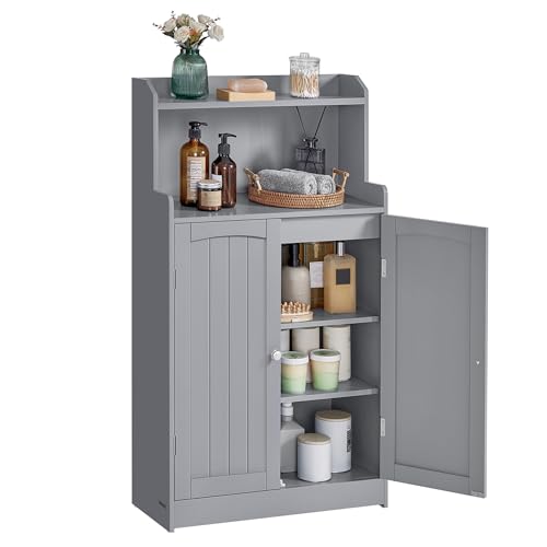 VASAGLE Badezimmerschrank, Badschrank mit 2 Türen, 2 verstellbare Eingeböden, 30 x 60 x 100 cm, Schrank für Esszimmer, Küche, Wohnzimmer, Taubengrau BBC770G02