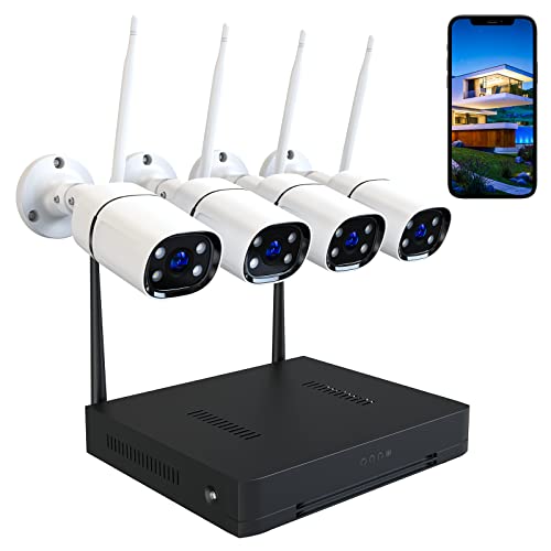 BJS Wireless Security Camera System for Home/Store/Office,Plug and Play 1080P Outdoor Security Camera System,Night Vision and Motion Detection Outdoor Surveillance Cameras ,No HDD