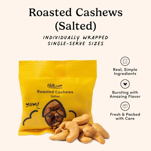 Image of Nuts com - Roasted Cashews (Salted Single Serve) - Creamy & Savory Flavor, Healthy Snack for Adults & Kids, Good Source of Protein, Fiber, Calcium, Iron & Healthy Fats - Vegan & Gluten-Free - 24 Pack