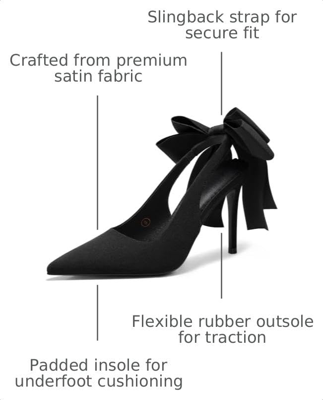 Image of Coutgo Womens Slingback High Heels with Bow Closed Pointed Toe Wedding Bride Dress Shoes Satin Pumps