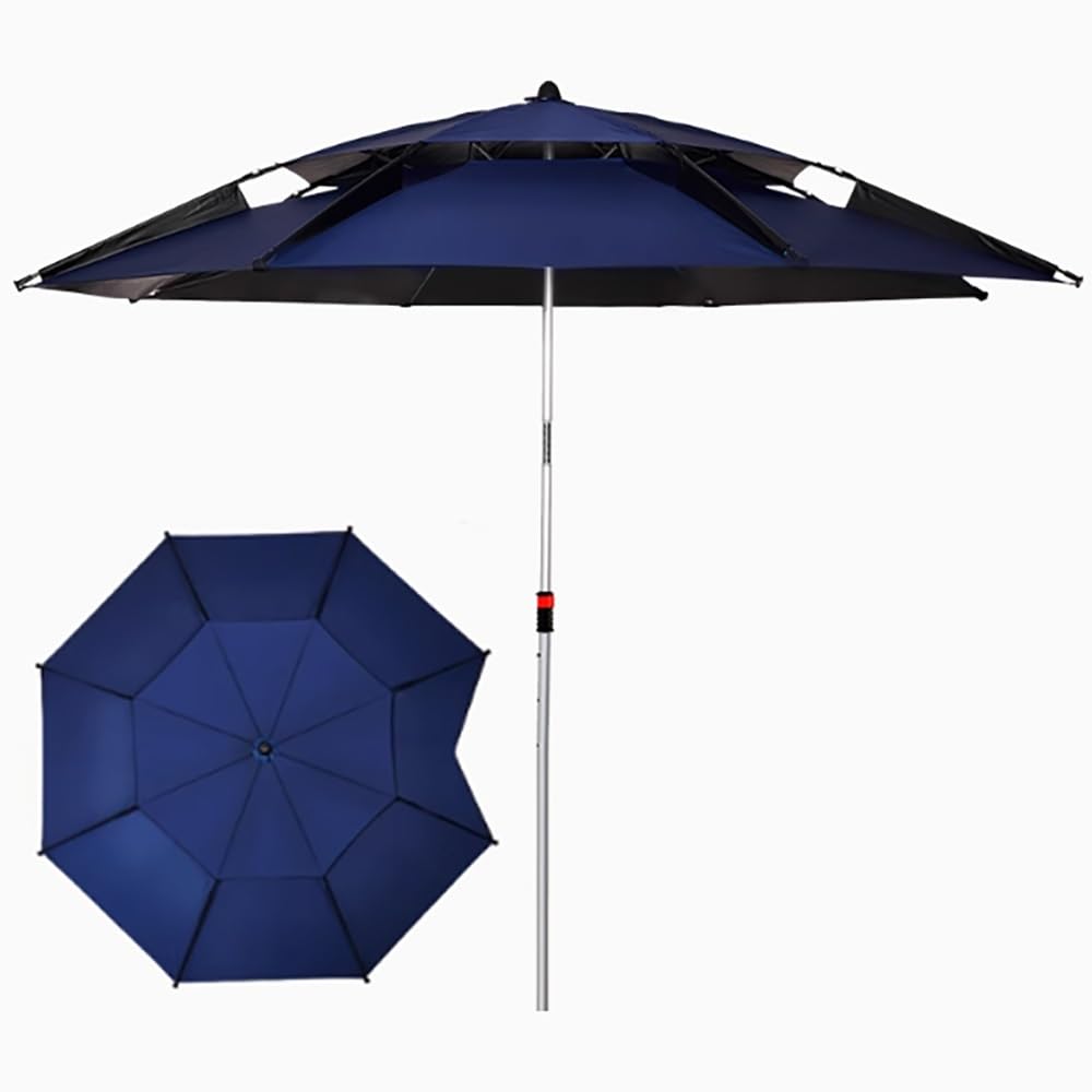 Ombrellone da pesca per esterni, 2,6 m, portatile, rotondo, ideale per spiaggia, piscina, campeggio, patio, golf, blu navy.