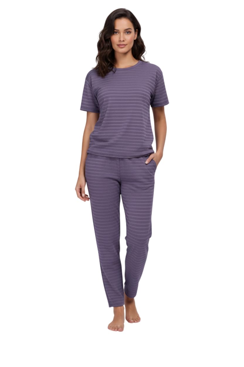dorell Women’s Poly Cotton Loungewear Set - Soft Short Sleeve Top & Relaxed Pants, Breathable Two-Piece Lounge Outfit for Daily Comfort, Cozy Sleepwear & Casual Home Wear Set-picture-50