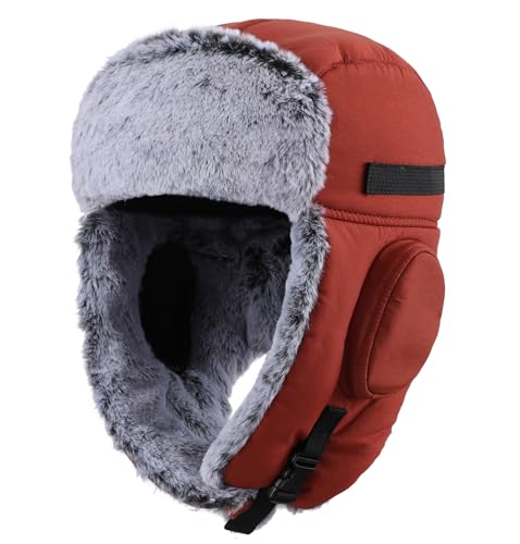Connectyle Warm Trapper Hat for Men Winter Russian Hats Ushanka Hunting Hat (Reddish Brown), Reddish Brown, L