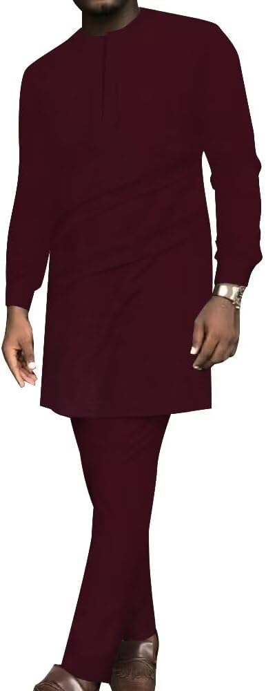 Afrilisco African Mens Clothes Sets Long Sleeve African Suits 2 Piece Dashiki Outfits Slim Fits Nigerian Clothing for Men