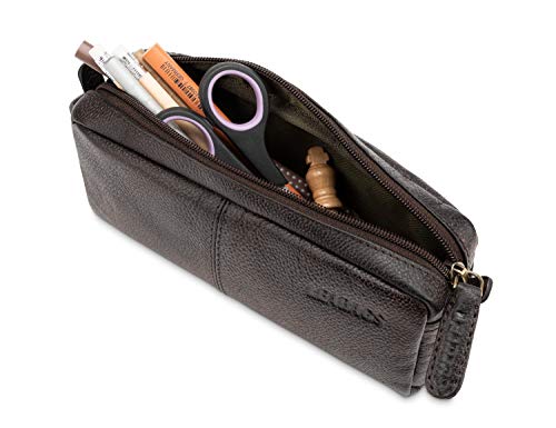 Image of LEABAGS Fort Wayne Genuine Buffalo Leather Pencil case I Vintage Pen Holder I Small Pencil case, Merlot, One Size, Casual