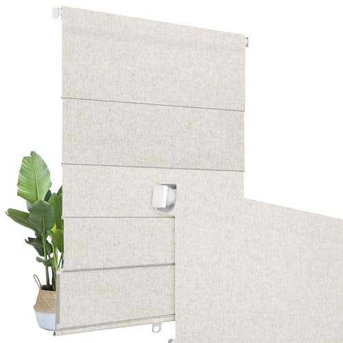 BERISSA No Drill Cordless Roman Shades for Window Blackout Roman Blinds Room Darkening Pull Down Blinds Easy Install Linen Roman Window Shades for Door Windows Bedroom Custom Size Linen Beige