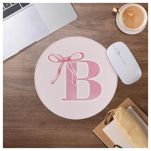 Initial Letter B Mouse Pad,Pink Bow Coquette Preppy Trendy Mousepad for Desk Home Office Dorm Computers Laptop Accessories,7.9x7.9 Inch