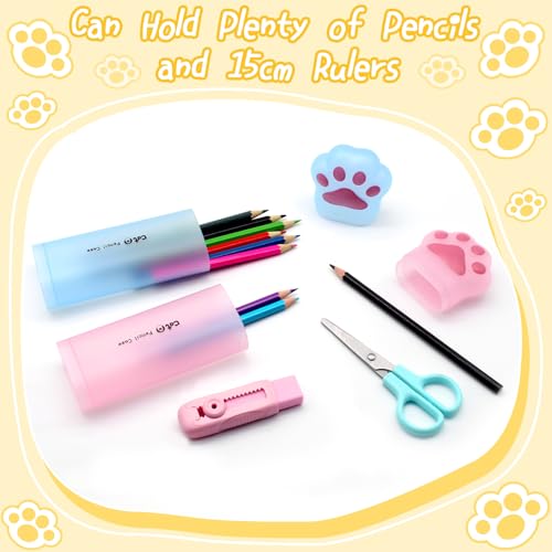 Image of Benvo Cat Paw Pencil Holder Plastic Kitten Paw Pencil Case Box Storage Organizer Container for Stationery Pencils Pens Rulers Office Portable Desk Accessories (Pink & Light Blue, Pack of 2)