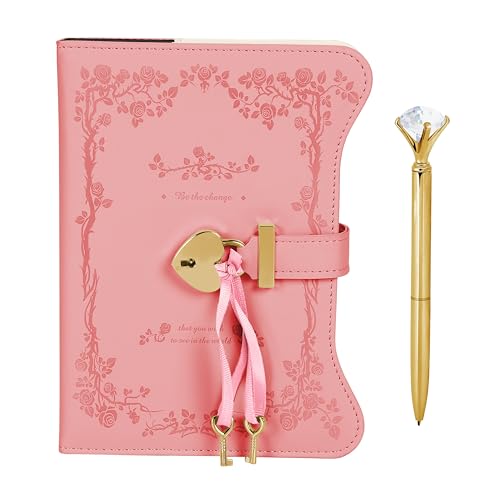ノート 日記帳 鍵付きノート 鍵付き日記帳 B6 PUレザー 鍵付き手帳 おしゃれ 文房具 誕生日 子供 小学生 女の子 プレゼント (ピンク)