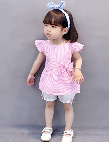 Image of Oklady Toddler Girl Clothes Ruffle Floral Embroidery Shirt and Shorts Set