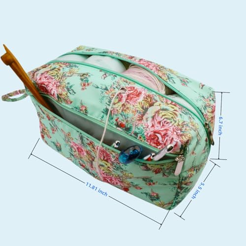 Image of WAZAIGUR Small Portable Tote Travel Outdoor Crochet Yarn Storage Bag Knitting Project Bag, Green