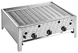 Barbacoa de gas de sobremesa de acero inoxidable, 3 quemadores x 3.5 kW, bandeja recogegrasa, mandos soft-touch, portatil, ideal para camping, plata