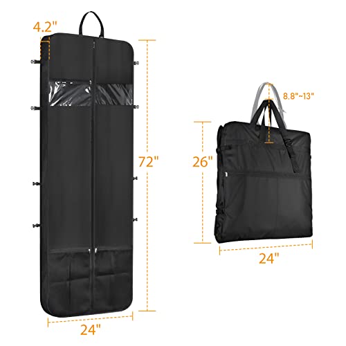 Syeeiex Wedding Dress Bag Long Dress Bag Cover 72 Inch Garment Bag Clothes Cover with 4 Large Pockets and PVC Transparent Window for Wedding and Feast 1 Pack - Image 2
