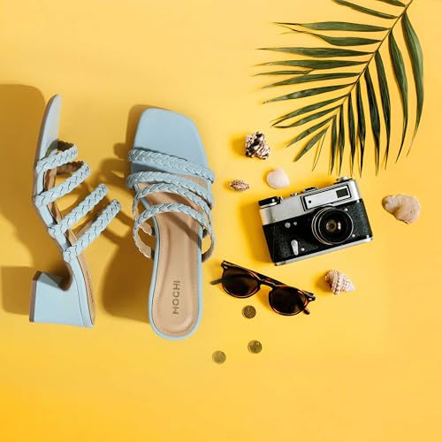 Image of Mochi Women's Braided Heeled Sandals Strappy Square Open Toe Heels Backless Mules Slip On Block Heels