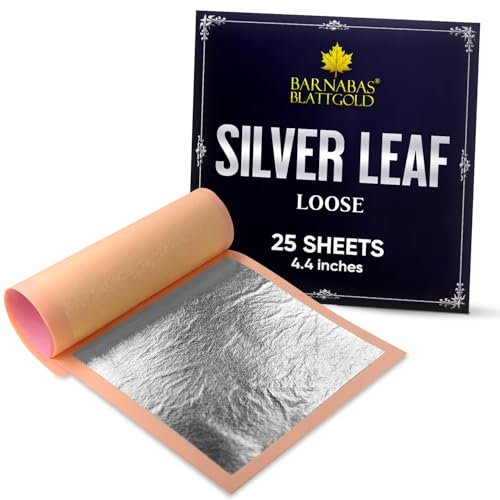 BARNABAS BLATTGOLD Silver Leaf - Real Silver [25 Sheets 4.4 inches] - Loose Interleaf for Painting Arts and Crafts