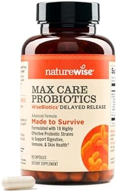 NatureWise Max Probiotics for Women & Men – 30 Billion CFU 18 Strains With Prebiotics – For Gut & Digestive Health – Delayed-Release Capsules, Gluten Free – 60 Capsules[2-Month Supply]