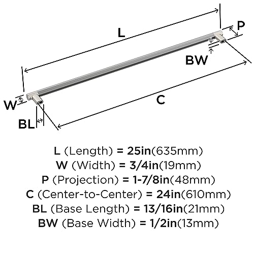 Amerock BP54042PNSS | Polished Nickel/Stainless Steel Appliance Pull | 24 inch (610mm) Center-to-Center Cabinet Handle | Esquire | Furniture Hardware by Amerock - Image 3