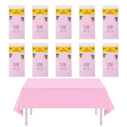 CEILIWEN Lot de 10 nappes rectangulaires en plastique pour fêtes, mariages, pique-niques, utilisation en intérieur et en extérieur Rose 274 x 137 cm