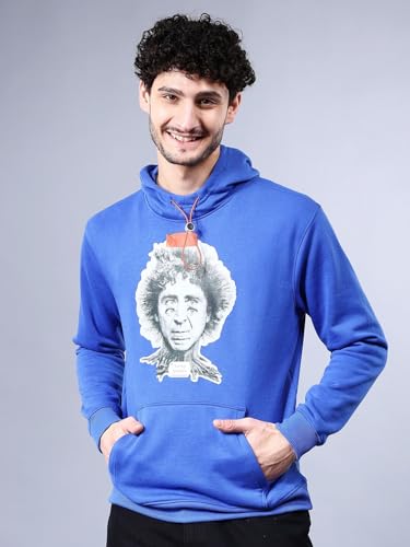 Image of The Indian Garage Co Men Blue Relaxed Fit Placement Printed Overhead Hooded Sweatshirt