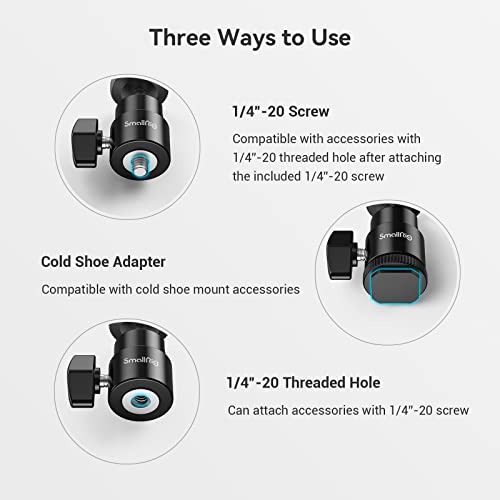 SMALLRIG Mini Rotula de Bola, 360 Grados Ball Head Mount con 1/4 Tornillo y Adaptador de Zapata Flash, Carga Máxima 6.61lb / 3kg- 761 - imagen 4