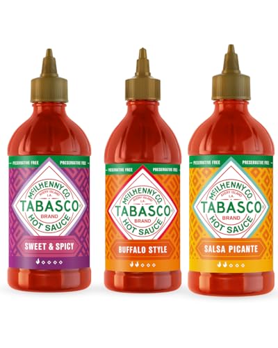 Set de Salsas Picantes TABASCO, 3x256ml Botellas Dispensadoras, Salsa Picante, Buffalo y Dulce y Picante, Vegano y Sin Gluten, para Hamburguesa y BBQ
